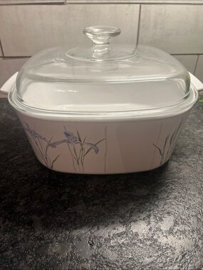Vintage Corningware Shadow Iris  Glass Casserole Dish